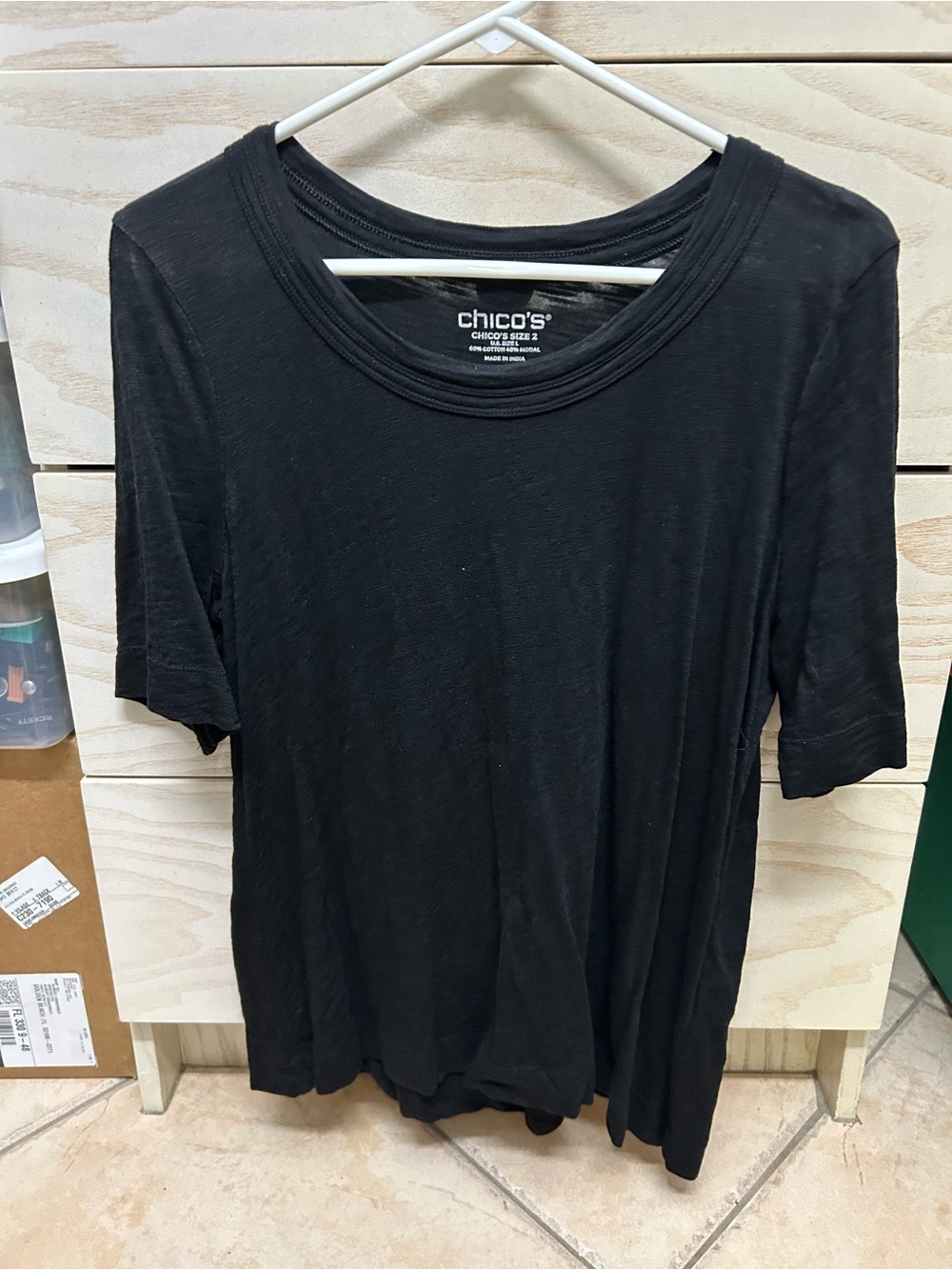 Chico's Black Short Sleeve Crewneck Tee